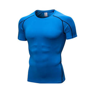T-Shirt da <span class=keywords><strong>uomo</strong></span> con stampa personalizzata aderente a compressione sportiva da palestra t-Shirt da <span class=keywords><strong>uomo</strong></span> in poliestere Spandex Slim Fit - Product Image 4