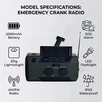 Radio solaire compacte à manivelle 2000 mAh pour la prévention des catastrophes, avec alerte météo AM/FM et sirène SOS pour kit d'urgence en cas de tremblement de terre