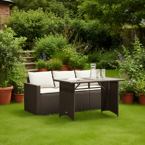 Set da Pranzo da Giardino in Rattan PE Marrone a 3 Posti con Divano, Arredamento da Esterno in Stile Contemporaneo - Product Image 2