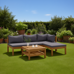 Set Lounge da Giardino in Teak con Cuscini Grigio Scuro, Arredamento da Esterno 6 Posti, Design Contemporaneo Resistente alle Intemperie - Product Image 2