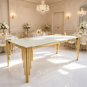 Wholesale Modern Wedding <b>Gold</b> Legs Luxury Glass Tables Set <b>Rectangular</b> Stainless Steel Party Dining Decorations Table - Product Image 1