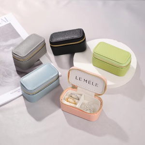 Eco-friendly <b>Mini</b> Rectangle Jewelry <b>Box</b> PU Leather Gold Zipper Dual Compartment Portable Pocket - Product Image 3