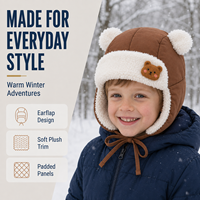 Chapeau de trappeur avec oreilles d'ours, doublure matelassée en fausse fourrure, cache-oreilles et sangle de menton pour tout-petits, enfants, vente en gros