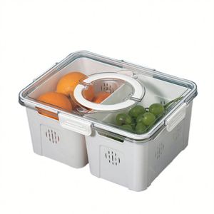 Fruit&Vegetables PET Fresh-Keeping Box Sealed Box Stackable Fridge <b>Refrigerator</b> Compartment Drain Storage <b>Containers</b> for Kitchen - Product Image 1