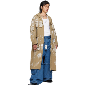 <span class=keywords><strong>Manteau</strong></span> en jean unique à la mode avec plusieurs poches cargo éclaboussées peintes en <span class=keywords><strong>beige</strong></span> sur mesure pour hommes - Product Image 4