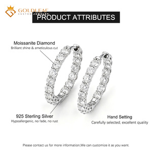 Pendientes de Aro con Moissanita de Corte Redondo, Plata de Ley 925, con Incrustaciones de Circonitas, para Regalo de Boda o Fiesta - Product Image 4