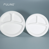 FULING assiette jetable de canne à sucre biodégradable 9 pouces 10 pouces imprimée sur mesure sans PFAS 3 compartiments
