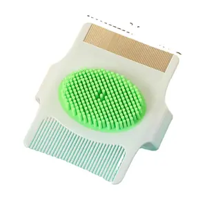 Peigne Double face en caoutchouc et acier inoxydable pour chat, nettoyage des poux, élimination des poils, toilettage, brosse pour animaux de compagnie