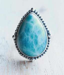 Bague de déclaration en pierres précieuses naturelles Larimar des Caraïbes 925 bijoux en argent sterling massif plaqué rhodium - Product Image 1