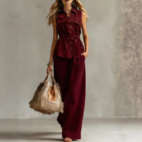 Nouvel ensemble femme 2026 printemps-été style décontracté confortable européen et américain, gilet sans manches uni avec ceinture à nouer, longueur genou
