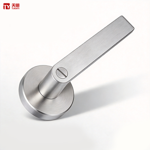 Tianyi Juego de herrajes modernos de acero inoxidable cepillado para baño, con manija de puerta, cerradura de palanca, rozeta redonda y cerradura de moneda, para puertas de madera - Product Image 1