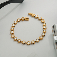 J&D Bracelet Tennis en Or 18 Carats pour Femme, Acier Inoxydable Zircon Style Vintage, Bijou Tendance pour Anniversaires, Style Simple et Élégant