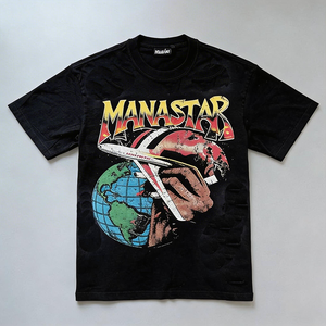 MANNA T-shirt Casual alla Moda a Maniche Corte da Uomo e Donna, Stampa Vintage Hell Star, Stesso Stile, Vestibilità Ampia, 260 Grammi - Product Image 3