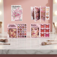 Palette de fards à paupières papillon en gros, 4 pages, avec contour, blush et illuminateur, format livre