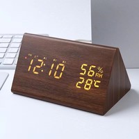 Réveil numérique de bureau contemporain à commande radio, affichage LED de luxe en MDF/PVC, thermomètre hygromètre électronique silencieux