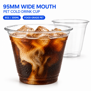 แก้วน้ำพลาสติก PET ใส ขนาด 95 มม. ความจุ 9 ออนซ์ สำหรับเครื่องดื่มเย็น แบบใช้แล้วทิ้ง ขายส่งจากโรงงาน รับทำโลโก้ สำหรับกาแฟเย็น ชานมไข่มุก น้ำผลไม้ แบบนำกลับบ้าน - Product Image 1