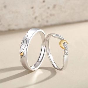 Romantic the Sun and Moon Rhinestone <b>Couple</b> <b>Ring</b> for Wedding Jewelry Valentine's Day Gift Open Adjustable <b>Ring</b> - Product Image 1
