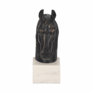 Scultura di testa di cavallo con finitura nera e base in marmo, statuetta decorativa per casa, ufficio, soggiorno - Product Image 3