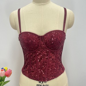 Top de corsé sexy al por mayor para mujer, corsé liso con lentejuelas bustier ajustado top corto con diseño de espina de pescado - Product Image 4