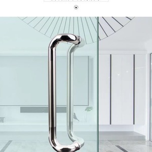 Poignée de porte en verre, acier inoxydable, encadrée, pied incliné décalé, tube rond, épaisse, moderne et simple - Product Image 5