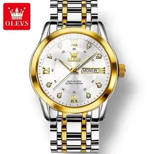 2024 New Fashion OLEVS 5513 Stainless Steel Strap Sport Clock Men Business Waterproof Gold Quartz Watch