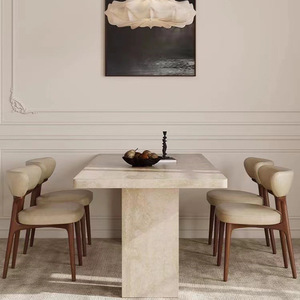 Mesa de Comedor Rectangular de Travertino Beige para 8 Personas, Estilo Wabi-Sabi Moderno, de Piedra Natural de Lujo, Personalizada por <span class=keywords><strong>Sen</strong></span> Pan - Product Image 4