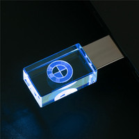 Memoria USB de Cristal con Logotipo Personalizado Gratuito, Unidad Flash USB de Alta Velocidad de 32 GB y 64 GB, Llave USB 2.0 con Luz LED, Pendrive