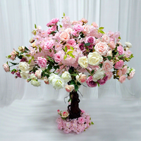JINDY Exquisite Table Flower Trees Party Decor Small Pink Rose Artificial Tree Centerpieces for Wedding Decoration