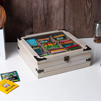 Boîte à thé en bois, organisateur, coffre de rangement pour thé, couvercle en verre, 9 compartiments, porte-sachets de thé, boîte en carton, emballage, design classique