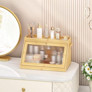 Boîte de rangement en bambou Yituo avec porte transparente, étagère multifonctionnelle en bois massif pour cuisine, aliments, collations, fruits, pain - Product Image 3