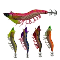 Nouvelle conception, leurre de pêche au calamar à coulée rapide de 12,8 cm et 30 g avec effet lumineux et UV, pattes souples en bois de Paulownia, appât artificiel en forme de crevette