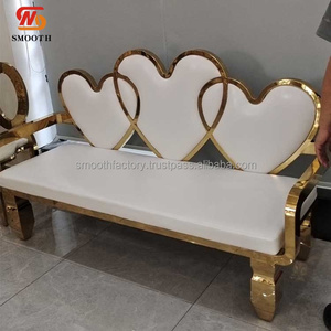 LEDA Customized Hotel Event Party White Heart Back <b>Sofa</b> Metal <b>Gold</b> Long Row of Two-seater <b>Sofas</b> - Product Image 2