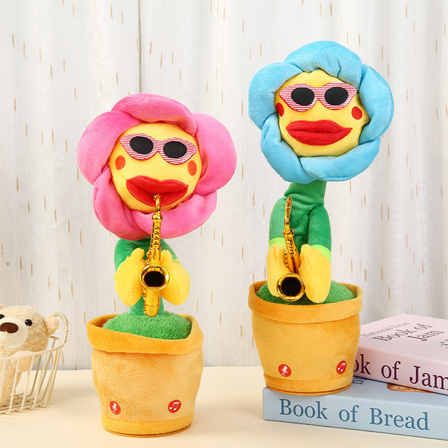 Electric Sunflower Singing Dancing Recording Learning Speak Sand Sculpture Enchanting Flower Plush Toy 31-50cm Youth Unisex