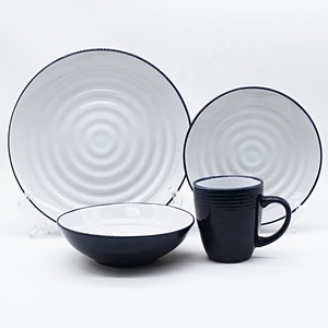 Bộ Đồ Ăn Tối Bằng Gốm Với Thiết Kế Dập Nổi Và Đồ Đá Màu Xanh Trơn - Product Image 1