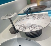 Meubles en pierre artificielle de luxe fabriqués à Foshan, ensemble de table basse, base en acier inoxydable, table d'appoint noire