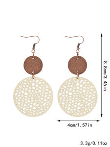 Boucles d'oreilles en similicuir Vintage maille ronde évidée puce de bois cuir combinaison boucles d'oreilles pour femmes Uionen 866 - Product Image 6