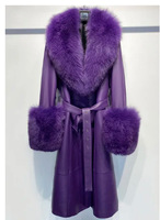 Manteau en fourrure de mouton véritable à fourrure de renard, style automne-hiver 2025, coupe ajustée pour femmes