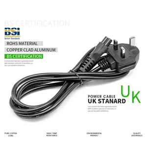 Hot Products PVC material UK 220 Volt 3 Pin Standard Cable With Iec C6 Connector Cee 7 16 Plug Ac Plug