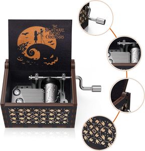 Boîte à musique miniature, boîte à mélodies, boîte <span class=keywords><strong>cadeau</strong></span> musicale, décoration d'Halloween, <span class=keywords><strong>cadeau</strong></span> de Noël fait main avec gravure laser - Product Image 2
