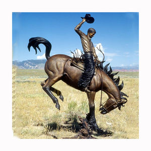 カスタムデザインの手彫り金属製馬の置物、鋳造ブロンズ真鍮製カウボーイと馬の像、家の装飾用彫刻 - Product Image 2