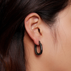 Pendientes de Aro con Baño de Plata Negra, Joyería Clásica Unisex, Diseño Redondo Simple, Accesorio de Moda - Product Image 6