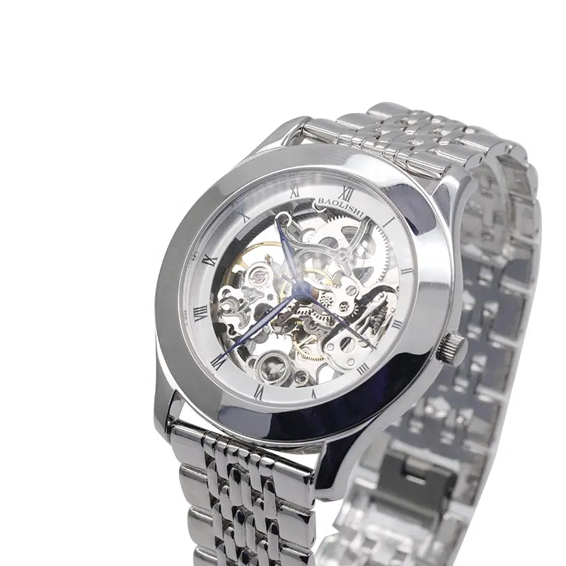 BAOLISHI Hollow Skeleton Reloj mecánico automático Hombres 925 Sterling Silver Luxury Custom Watch