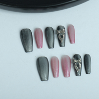 Uñas artificiales con lazo de ojo de gato de Color sólido de longitud media de alta calidad, hechas a mano puras para aplicación en los dedos, venta al por mayor de fábrica