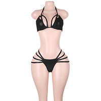 Tenue de danse exotique de créateur, ensemble deux pièces en maille scintillante, lingerie transparente, hauts halter lumineux, culottes string, tenues de club et de rave