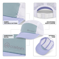 Gorra de campamento personalizada 2026 de 5 paneles con bloques de color pastel, parte trasera de malla transpirable, sombrero para senderismo al aire libre con visera suave, logotipo personalizado de fábrica
