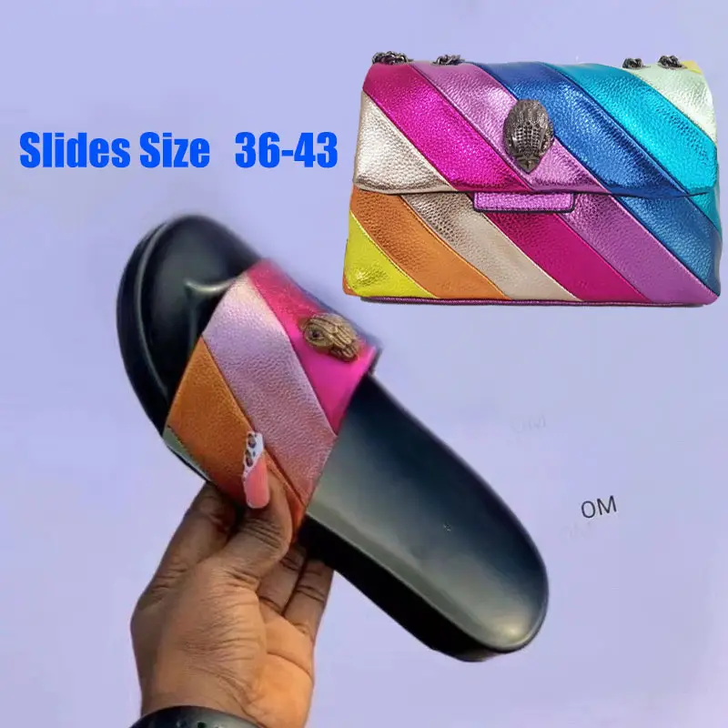 Hot Sale Bag Striped Crossbody Rainbow Bag Designer Handbags Famous Brands Colorful Purse bag set with slippers sandals