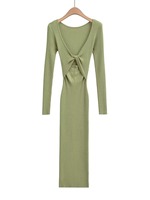 Robe crayon mi-longue en maille torsadée à col en V, style gothique, nouvelle collection automne, personnalisable avec votre marque, vente en gros