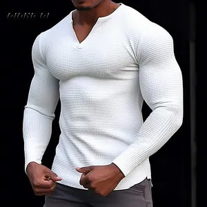 2024 Мужская футболка с V-образным вырезом и длинным рукавом