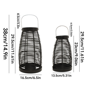 ชุดโคมไฟโบโฮสานมือ LANJO 2 ชิ้น พร้อมที่ใส่เทียน LED ตกแต่ง โคมไฟหวายสานแขวนสีดำทอง สำหรับตกแต่งบ้าน - Product Image 6