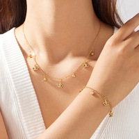 Ensemble collier et bracelet en acier inoxydable 316L pour femmes, breloques couronne et zircon CZ rond, finition or 18 carats PVD, cadeau élégant OEM